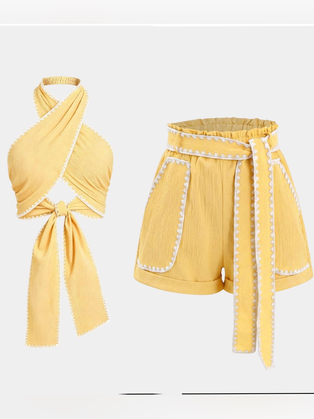 Brand New With Tags!!!
Yellow High-Waist Tie-Belt Shorts with matching Top!